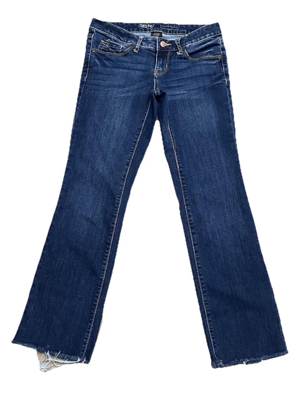 Mossimo Low Rise Cropped Bootcut Jeans 28x27 Y2K Dark Wash Raw Hem Stretch Denim - Picture 2 of 9